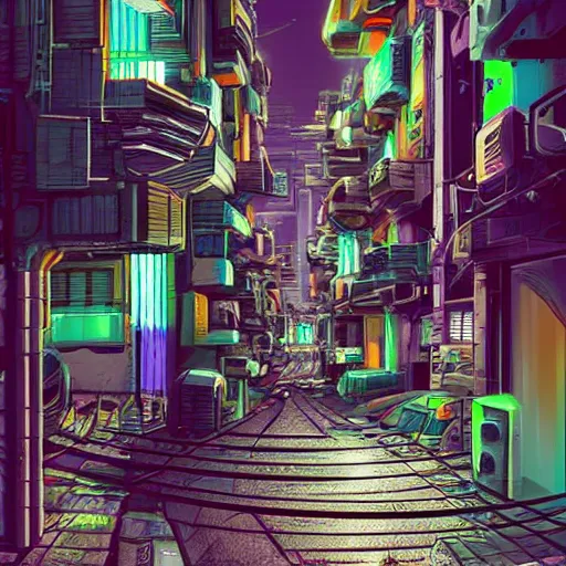 Image similar to barrio conurbano bonaerense in a cyberpunk style