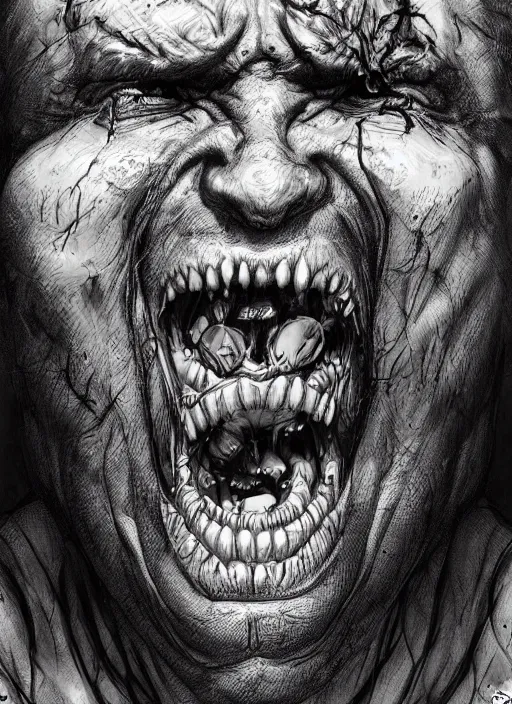 Prompt: close up portrait of bjornson screaming, insane eyes, mad, powerful, domineering, stoic, masterful, intense, ultrafine hyperdetailed illustration by kim jung gi, irakli nadar, intricate linework, sharp focus, octopath traveler, yoji shinkawa, highly rendered, detailed, concept art