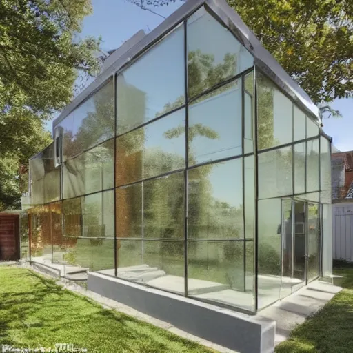 Prompt: a house in the suburbs made entirely of clear glass