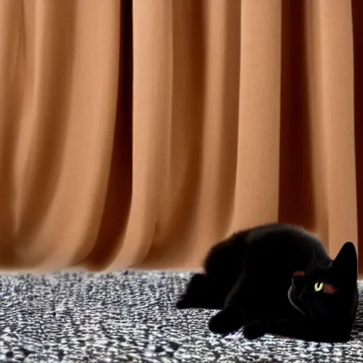 Image similar to a black cat lying behind the curtain, photo