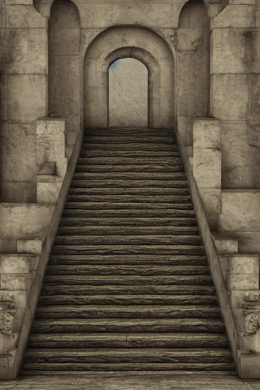 Prompt: stairs from hell to heaven, 8 k, octane render, unreal engine, intricate detail, volumetric lighting, photo real