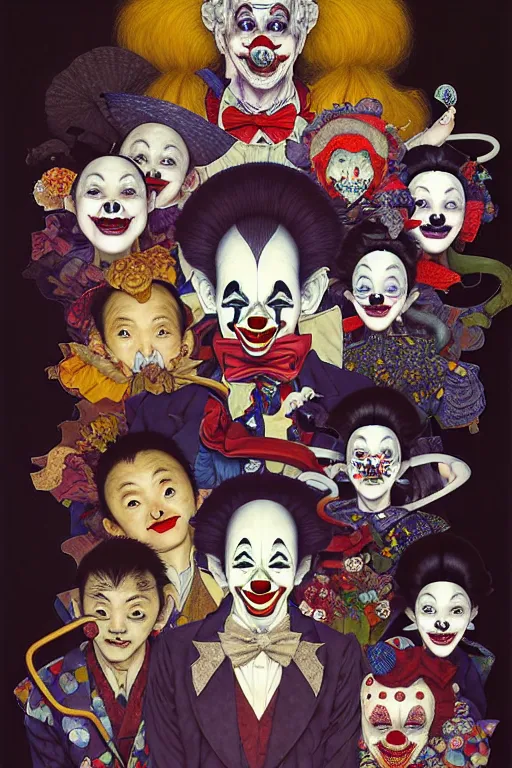 Prompt: my teacher as clown - composition : dynamic lighting, depth details, intricate, asymmetric, proportion, highly quality, balance, unity, extremely highly detailed. art by : bambang nurdianshyah, garis edelweiss, roby dwi antono and ayami kojima, takato yamamoto, barclay shaw, karol bak, yukito kishiro, norman rockwell