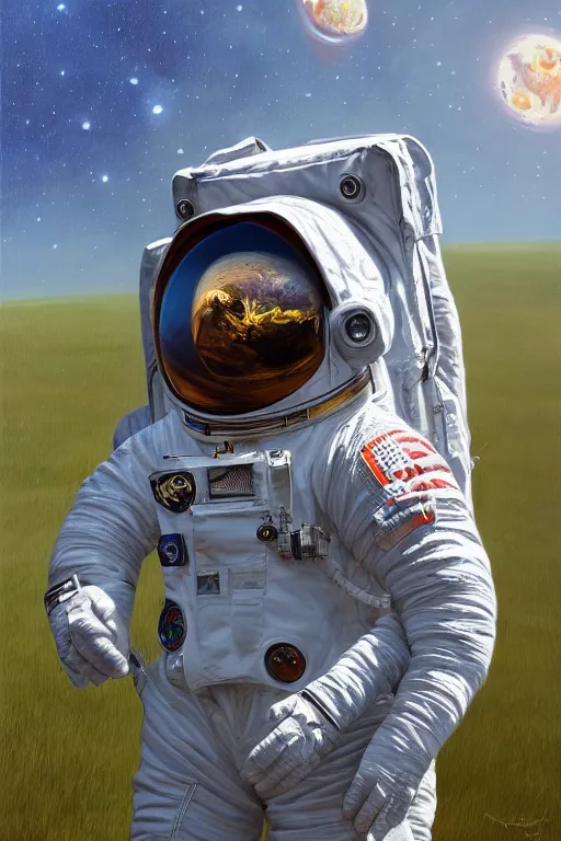 Prompt: grasshoper astronaut, oil on canvas, intricate, portrait, 8 k highly professionally detailed, hdr, cgsociety