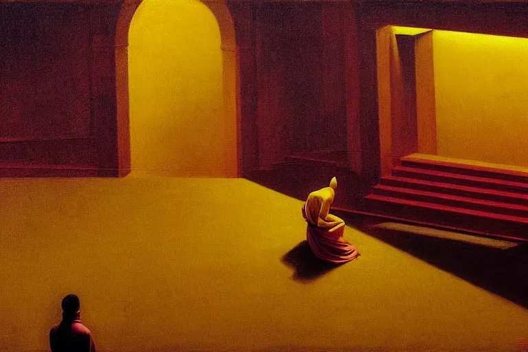Image similar to yellow ranger, crowd screaming, an exposed picture in a roman theater is trying to be sold by an old man, in the style of beksinski, parts by edward hopper, parts by rodcenko, parts by yue minjun, intricate and epic composition, red by caravaggio, insanely quality, highly detailed, masterpiece, red light, artstation, 4 k