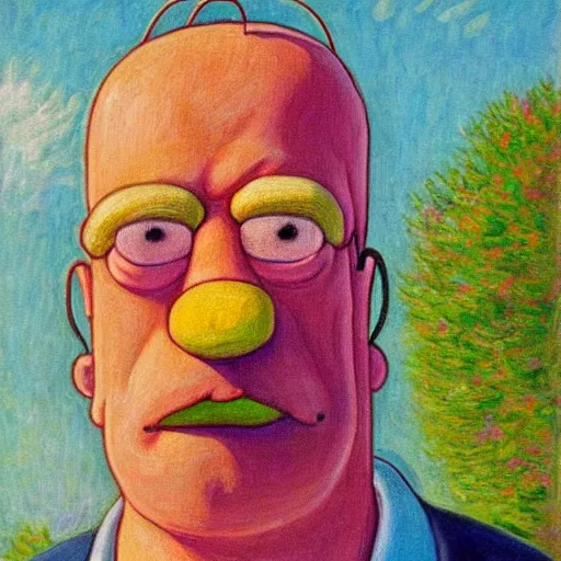 Image similar to a portrait of homer simpson painted by clude monet