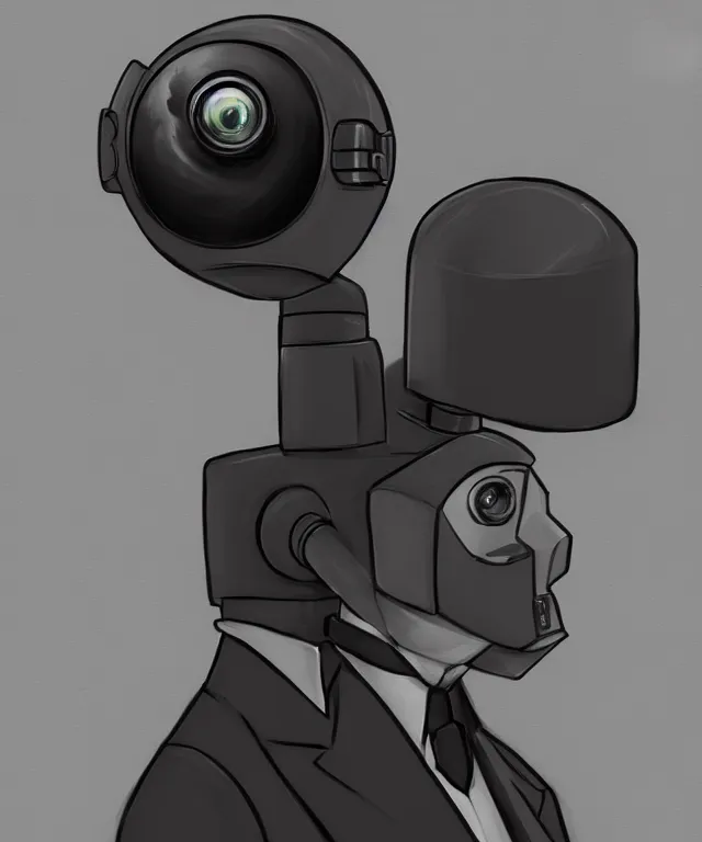 Image similar to a portrait of an anthropomorphic surveillance camera wearing a suit, cyberpunk!, fantasy, elegant, digital painting, artstation, concept art, matte, sharp focus, illustration, art by nick sullo