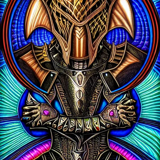 Prompt: medieval fantasy armored knight in the style of alex grey, TOOL band art, psychedelic, fractals, detailed, 8K