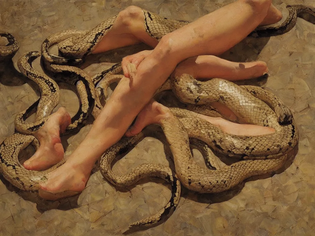 Image similar to snakes and legs, denis sarazhin, oil on canvas