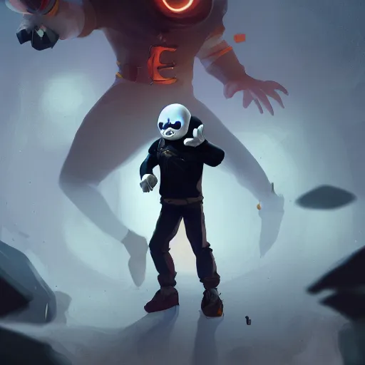 Image similar to super powerful sans, speedy pose, character portrait, undertale, fan art, alternate universe, epic, cool, awesome, digital art, by marco bucci and greg rutkowski, sharp focus, detailed, cinematic, chaotic