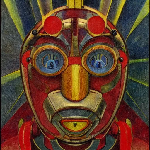 Image similar to head of a robot wearing a mask made of enamelled flowers, by annie swynnerton and edward hopper and jean delville and john watkiss and rufino tamayo, art deco shaman, stylized geometric flowers, art brut, symbolist, dramatic lighting, god rays, clean crisp graphics, smooth sharp focus, extremely detailed, adolf wolfli