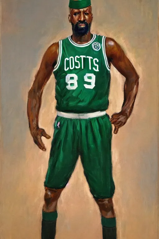 Image similar to full body portrait of the dictator of the boston celtics, 1 9 5 5, in full military garb, oil on canvas by william sidney mount, trending on artstation