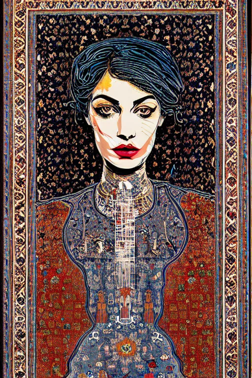 Image similar to persian carpet, detailed acrylic, grunge, intricate complexity, by dan mumford and by alberto giacometti, peter lindbergh
