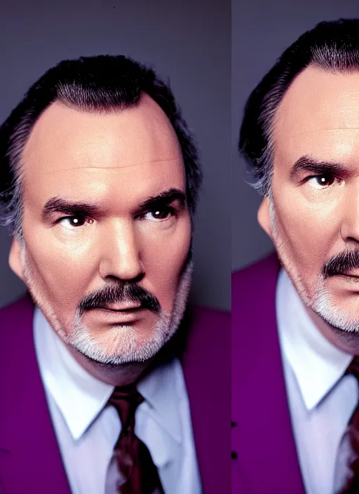 Image similar to platon closeup photograph of norm macdonald in a purple suit, photorealistic, studio lighting, ektachrome, detailed, intricate, face detail