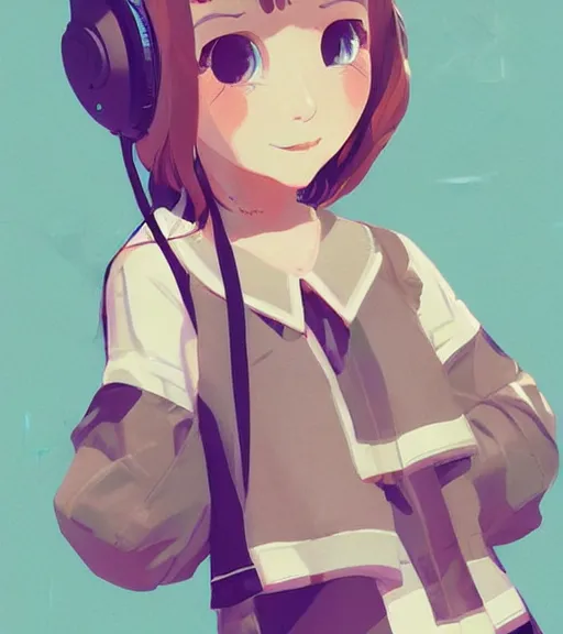 Prompt: beautiful little girl character inspired by 9 0's fashion and by madeline from celeste, art by rossdraws, wlop, ilya kuvshinov, artgem lau, sakimichan and makoto shinkai, concept art, headphones