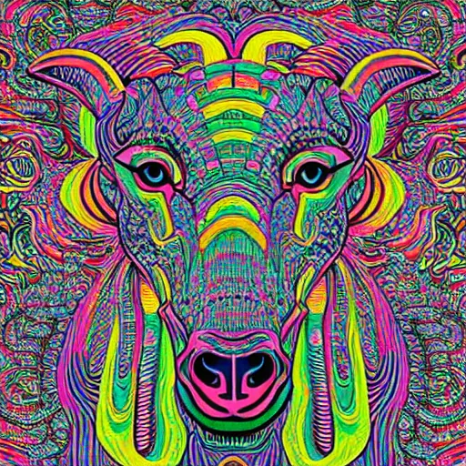 Prompt: A goat, trippy art, trending on ArtstationHQ