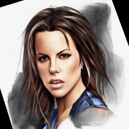 Prompt: Kate Beckinsale in a t-shirt and jeans, digital painting, artstation, concept art, illustration