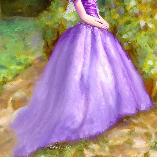 Prompt: Portarit of a princess wearing a lavanda color dress, and a tiara with emeralds,oil painting, digital art, 4k