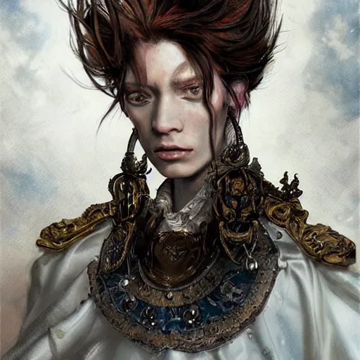 Image similar to portrait, headshot, insanely nice hair style, dramatic hair color, digital painting, of a old 17th century, old cyborg merchant, amber jewels, baroque, ornate clothing, scifi, realistic, hyperdetailed, chiaroscuro, concept art, art by Franz Hals and Jon Foster and Ayami Kojima and Amano and Karol Bak,