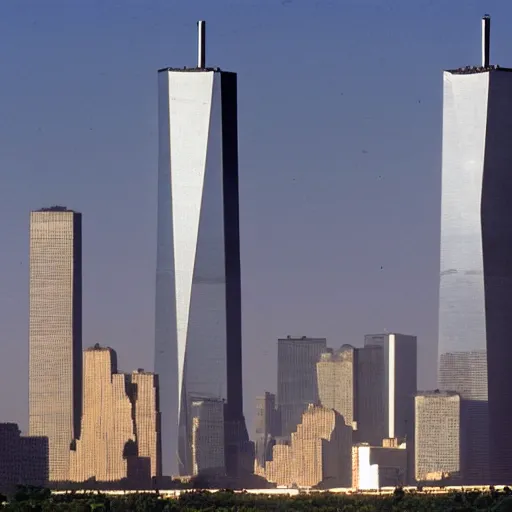 Prompt: giant robots made out of the twin towers