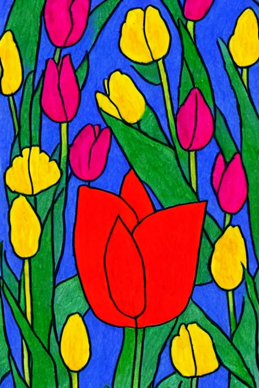 Prompt: a doodle drawing of a tulip in the stale of frida kahlo with the colors of mexico