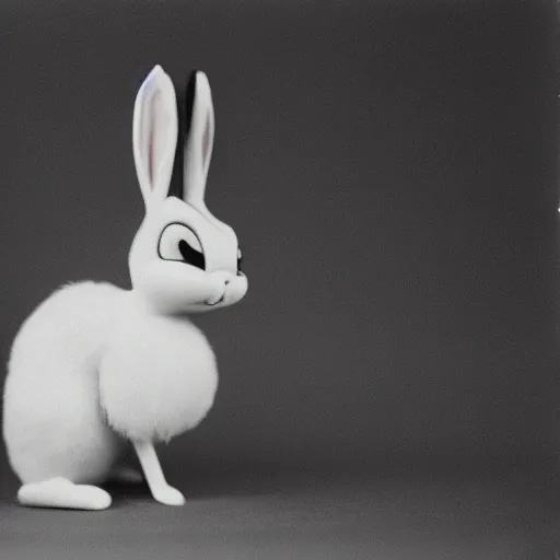 Image similar to Portrait of a bugs bunny, Expired Burned Film from 1930s, Softbox Lighting, 85mm Lens F/1.8