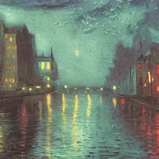 Prompt: 🌃, misty, von gogh