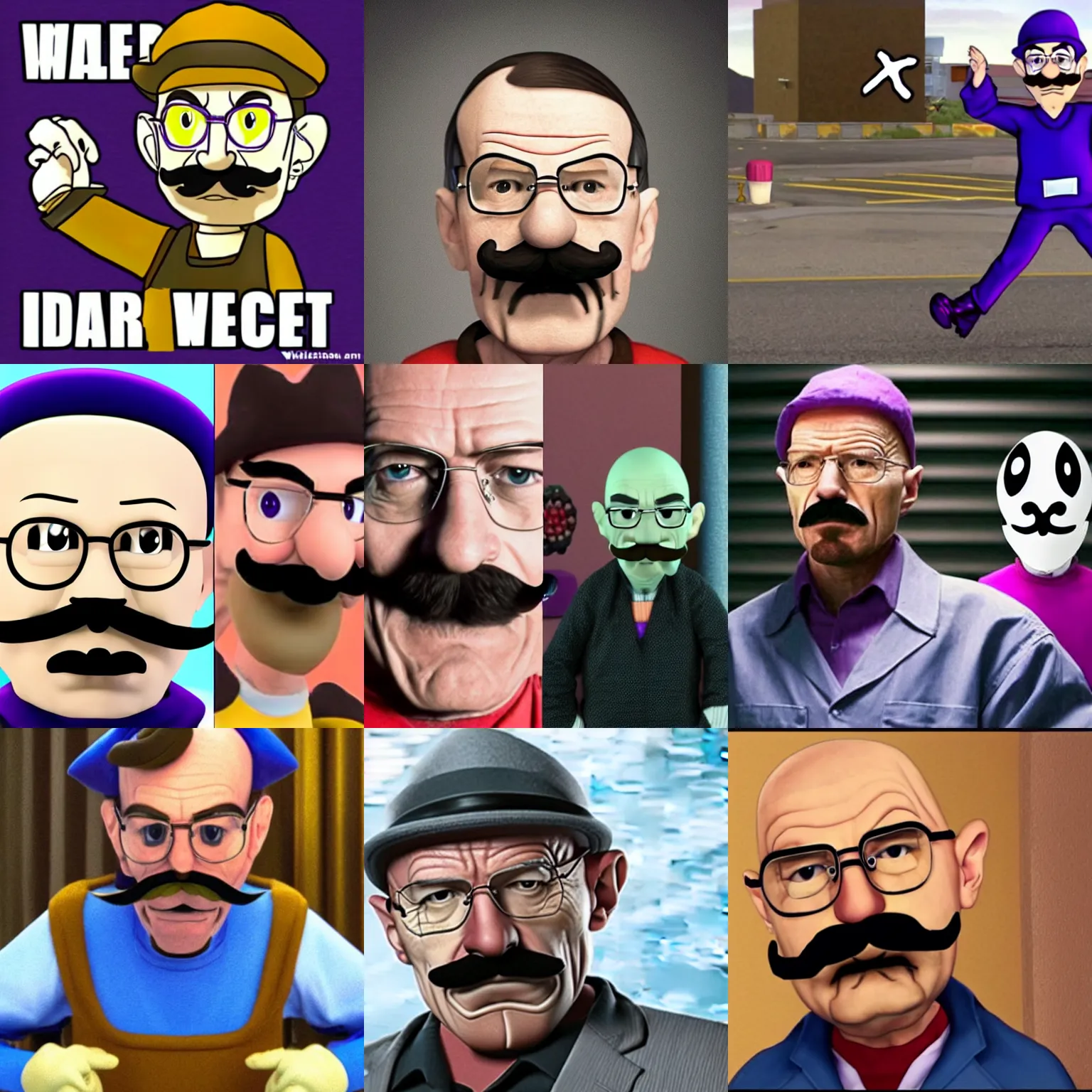 Prompt: Walter White dressed as Waluigi