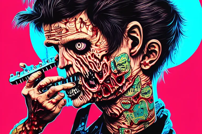 Image similar to a zombie 1 9 8 0 s punk playing guitar, tristan eaton, victo ngai, artgerm, rhads, ross draws