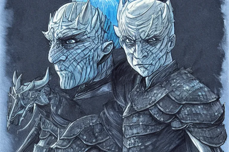 Prompt: a full body shot of Night King of Game of Thrones by Tomohiro Shimoguchi,small horns, detailed,artstation,manga