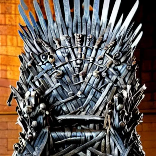 Prompt: game of thrones chair made of forks