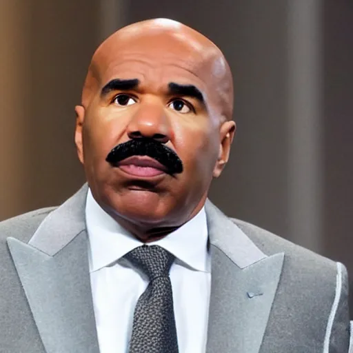 Prompt: Steve Harvey pondering his Orb in a confusing white hallway