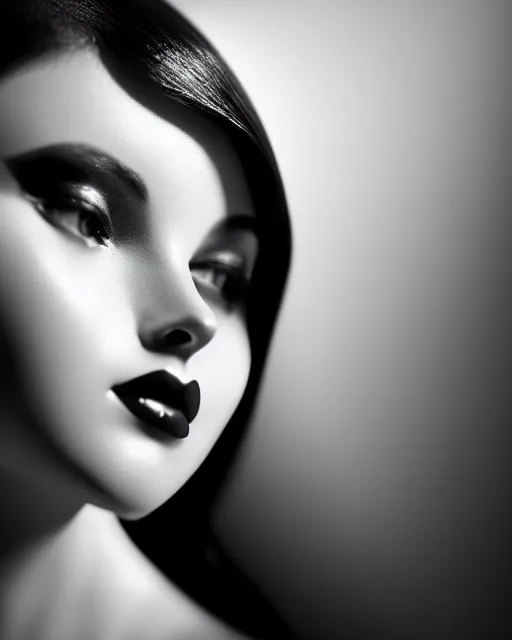 Image similar to black and white dreamy young beautiful female artificial intelligence, cinematic, rim light, photo - realistic, elegant, high detail, 8 k, masterpiece, photo taken in 1 9 3 0