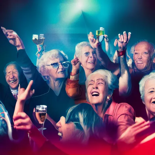 Image similar to old people in a nightclub, airplane background, 4k