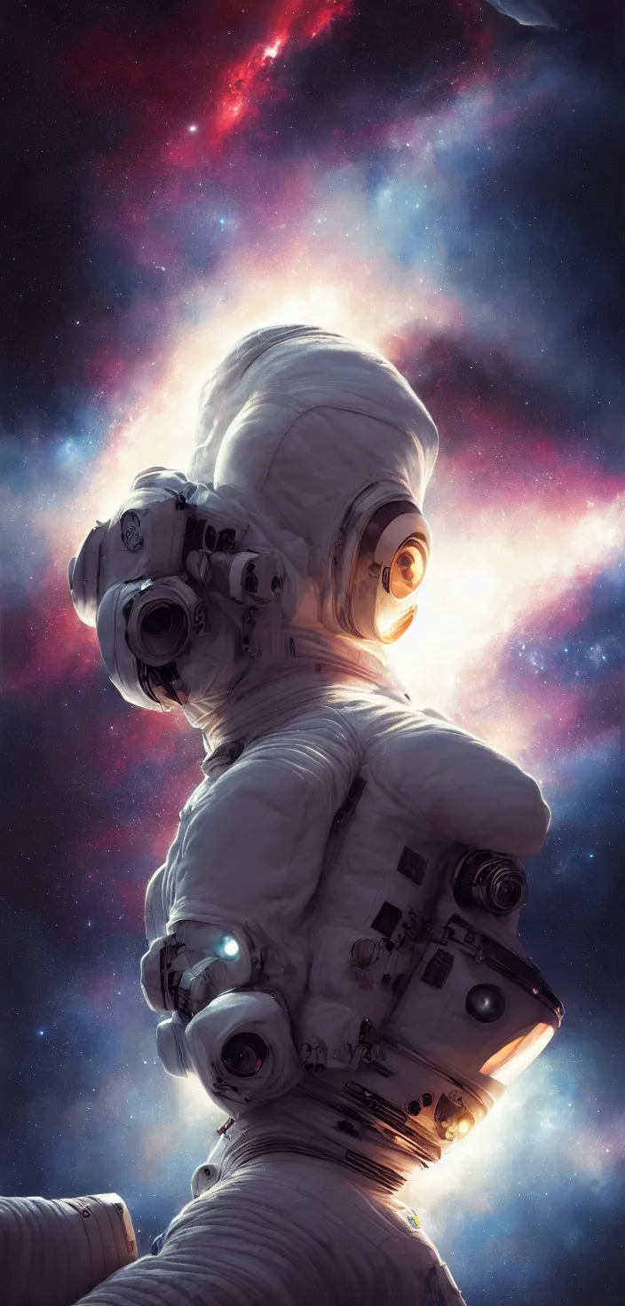 Image similar to astronaut in nebula,photorealiatic,hyperdetailed,hyperrealistic,studio lighting,studio photography,professional photography,professional lighting,detailed face,3 point lighting,4k,digital art,ultra realistic,ultra detailed,art by greg rutkowski,dramatic