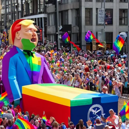 Image similar to pride parade float in the shape of donald trump