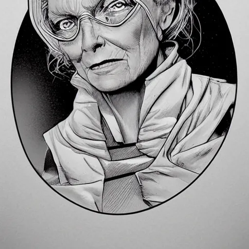 Image similar to a beautiful portrait of a futuristic old woman Travis Charest style