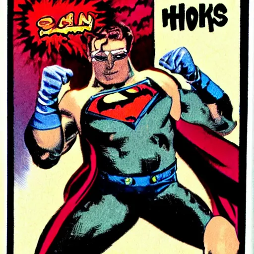 Prompt: Bad superhero, hookman has hooks for hands