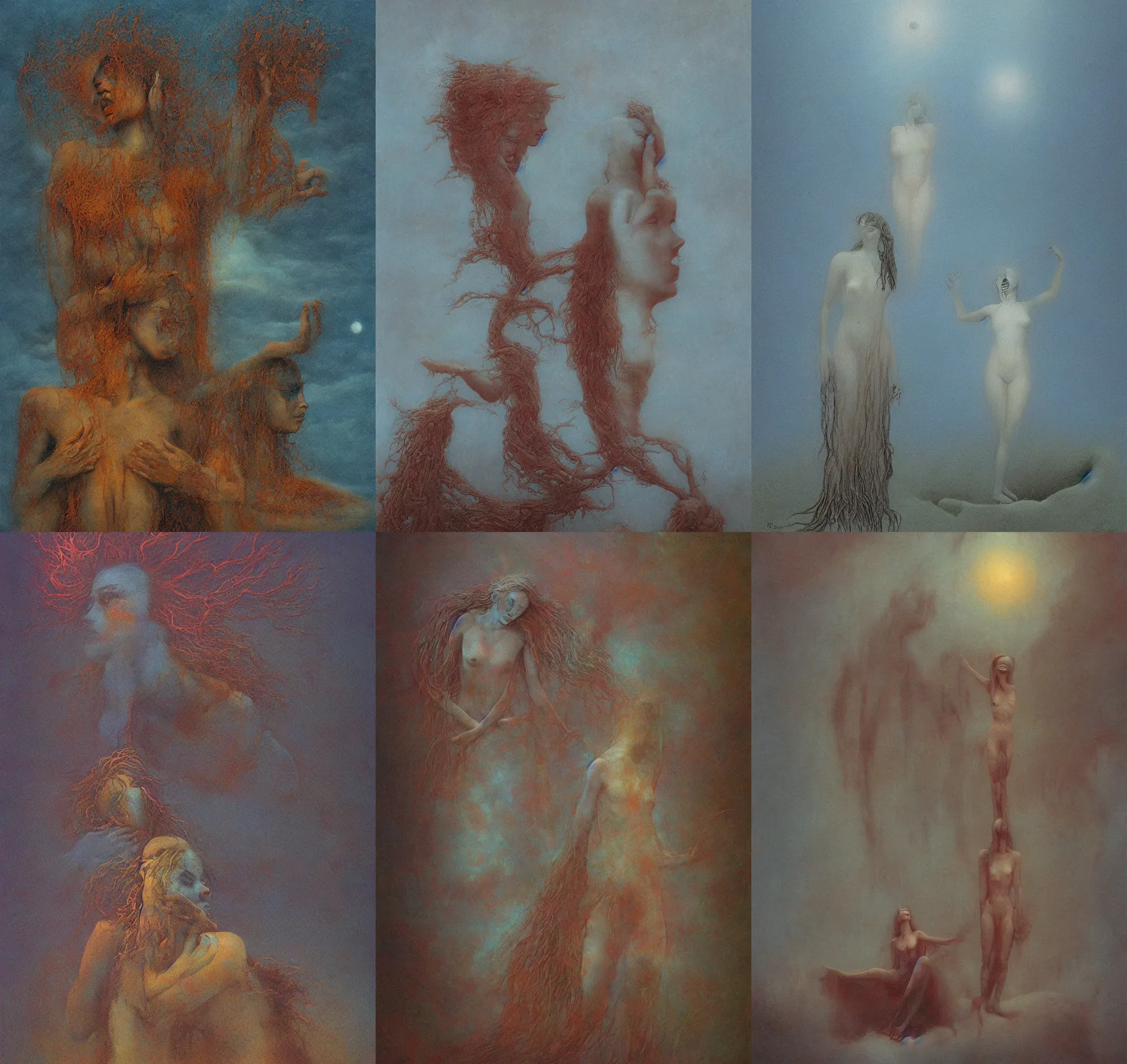 Prompt: goddess of dreams in the style of beksinski