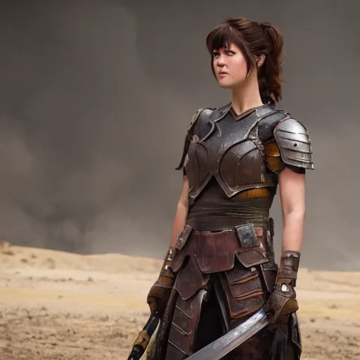 Prompt: mary elizabeth winstead as a warrior in a scifi battlefield