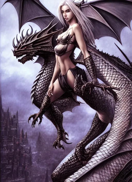 Prompt: photo of a gorgeous dragon girl in fantasy city, realistic, sharp focus, 8 k high definition, insanely detailed, intricate, elegant, art by stanley lau and artgerm, luis royo, greg kutkowski