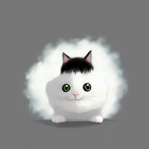 Image similar to cute kitty as a cloud, fluffy, pixar, concept art, digital art, painting