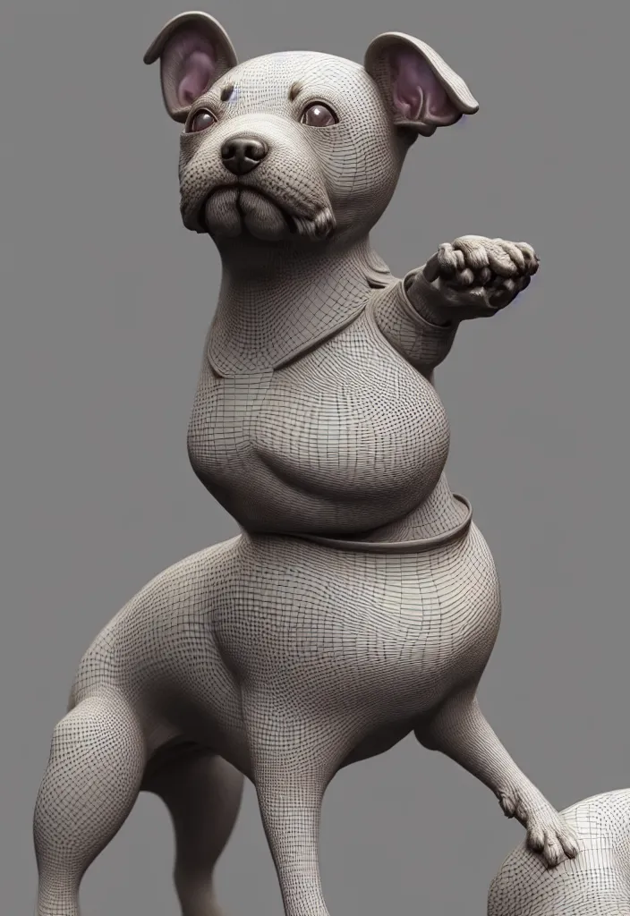 Image similar to a highly detailed realistic 3 d render sculpture of a cute dog with wide open eyes by zhelong xu, unreal engine, ray trace, jingdezhen porcelain. chinese culture. super clear details, ultra clear material. close - up shot, intricate details. 3 d octane render. substance painter.