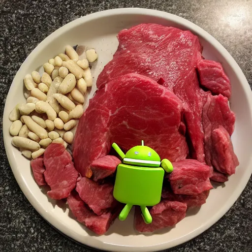 Image similar to raw meat chunks raw beans, mold, android cell phone photo,