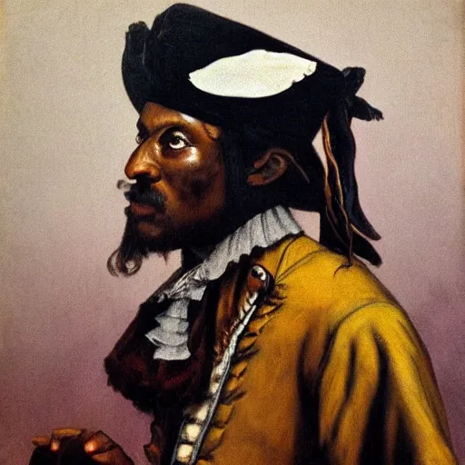 Prompt: a 1 7 th century pirate, portrait, by jamel shabazz