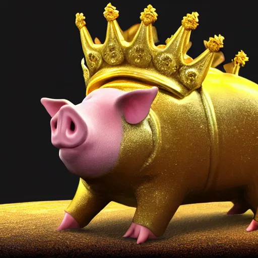 Image similar to fantasy pig with golden crown, high detail, fantasy art, concept art, 4 k, ultra detail, computer art