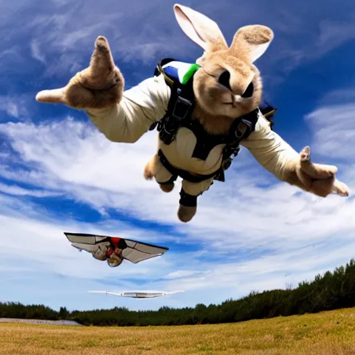 Prompt: big chungus rabbit skydiving