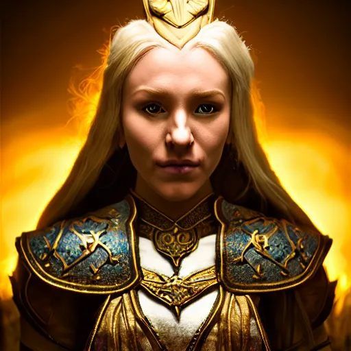 Image similar to the elder scrolls vi, charismatic regal blonde high elf female jarl, portrait, exquisitely designed throne room, atmospheric lighting, painted, intricate, volumetric lighting, beautiful, daytime, slight overcast, sharp focus, deep colours, ultra detailed, by leesha hannigan, ross tran, thierry doizon, kai carpenter, ignacio fernandez rios