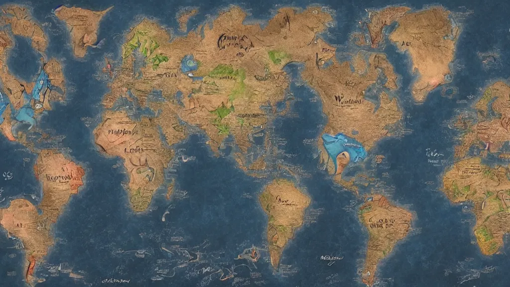 Prompt: world map, fantasy artwork, award winning, very very very very very very very beautiful, artstation