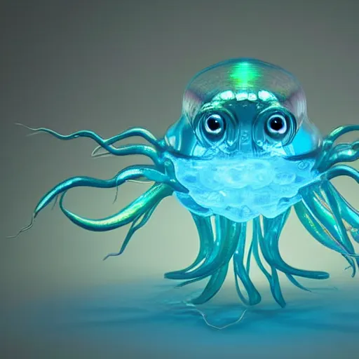 Prompt: cute alien jellyfish creature character concept iridescent luminescent photo realistic detailed 3d render 4k