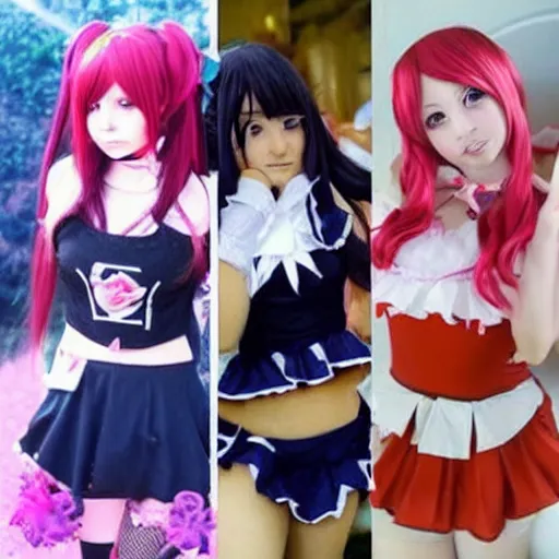 Image similar to cute girls cosplay as anime girls beautiful